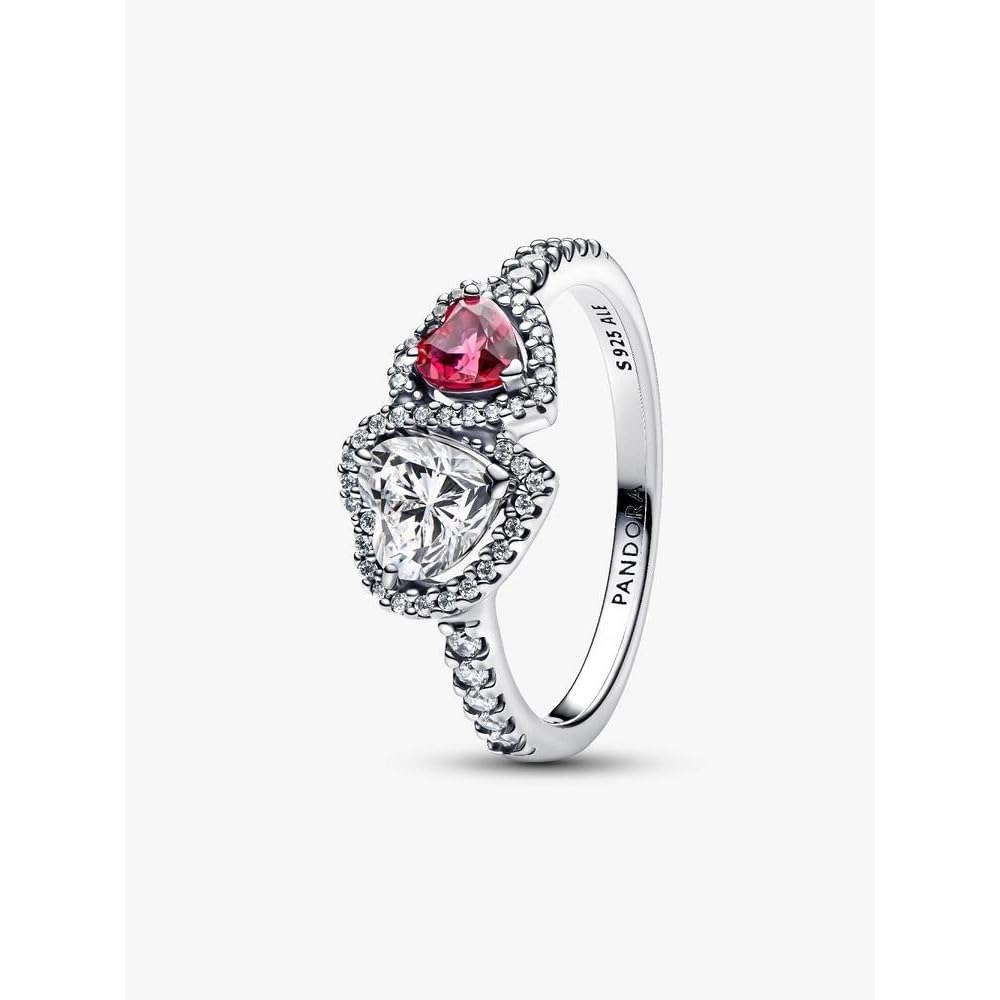 PANDORA Anillo de plata para mujer, diseño de corazones halo 193662C01