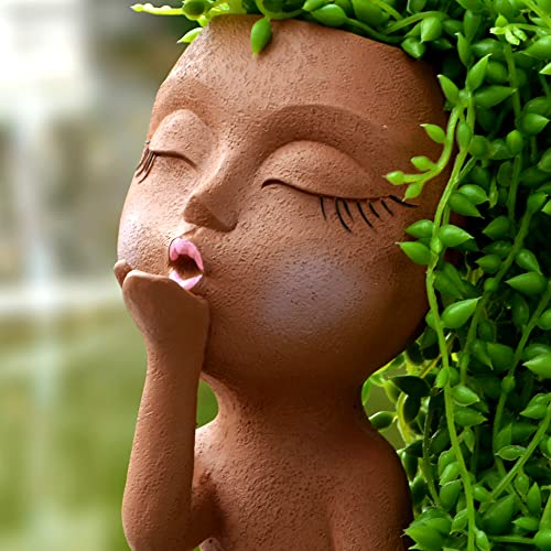 Lovtoctic Head, Face Planters, Kissing Girl Flowerpot, Lady Head Flower Pot, Female Kiss Faces Small Resin Art Succulent Pots For Indoor Outdoor Plants, Kissy Brown #TOP1