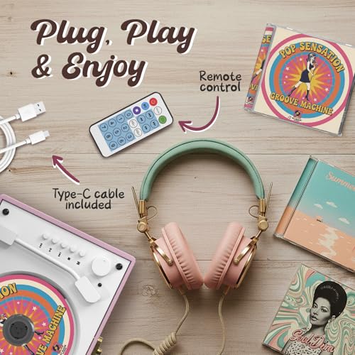 KLIM Retro CD Player – Reproductor CD portátil con Altavoces, Receptor Bluetooth, AUX, USB, batería Recargable, diseño Retro, Mini Cadena compacta con Mando a Distancia para casa y música – Rosa - imagen 5