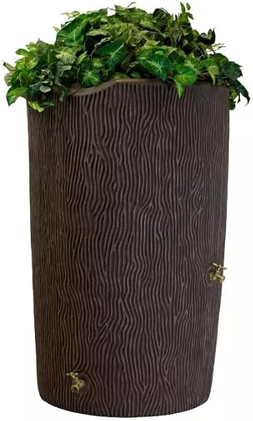 Impressions Bark 90-Gallon Rain Barrel, Wood Grain Design, Decorative Water Collection Tank (Black)