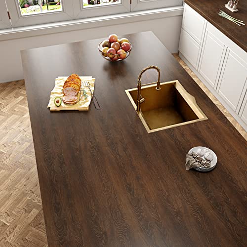 Image of Large Size 32 inchx354 inch Dark Brown Wood Contact Paper Peel and Stick Countertops Waterproof Wood Wallpaper Self Adhesive Removable Wood Vinyl Wrap Textured Wallpaper for Bedroom Walls Cabinets