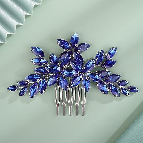 Peine para cabello con pedrería floral azul Lenjicons miniatura 1
