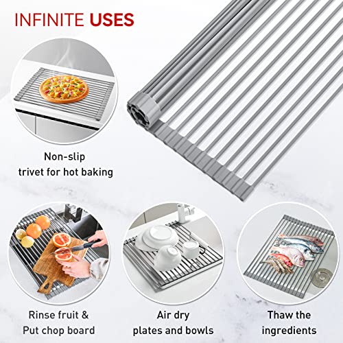 MERRYBOX Roll Up Dish Drying Rack, Over The Sink Dish Rack Foldable, Heat-Resistant, Anti-Slip Silicone Coated Dish Drainer for Kitchen Counter, Large & Multipurpose Sink Drying Rack, 20.5" x 13.1" by MERRYBOX - Image 7
