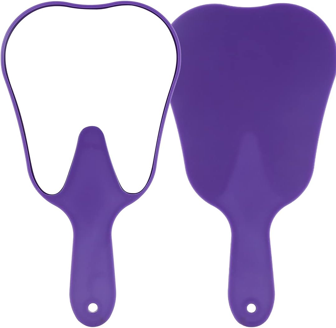 Cute Tooth Shaped Plastic Hand Mirrors - Dental Handheld Mirror High Definition Makeup Mirror with Handle Dental Office Decorations with A Hole for Oral Clinic Salon Barber (Green)