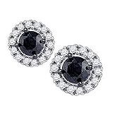 Oro blanco de 10 quilates. Pendientes de oro blanco de 10 quilates para mujer, redondos, color negro mejorado, con marco de diamante solitario, 1,00 quilates