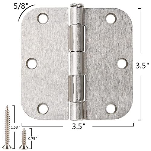 Image of 30 Pack Satin Nickle Door Hinges Brushed 3.5 Inch Interior Rounded 5 /8 inch Radius 3-1 /2 inch Flat Iron Hinge Hardware House Bifold Table Farmhouse Bedroom Office Living Room Decor 3 inch Accessories for Doors