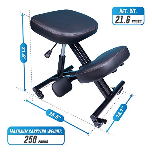 MediChair Kneeling Chair – Cross Legged Posture Chair – Comfortable and Ergonomic Office Chair – Side, Back and Front Wheel Movement – Reduce Pain and Improve Posture – Posture Corrector Included
