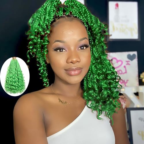 Flagship Goddess Box Braids Crochet Hair for Black Women,12 Inch 9 Packs Goddess Crochet Braids Boho Crochet Box Braids with Curly Ends,Bohomian Pre looped Box Braids Crochet Hair-Green