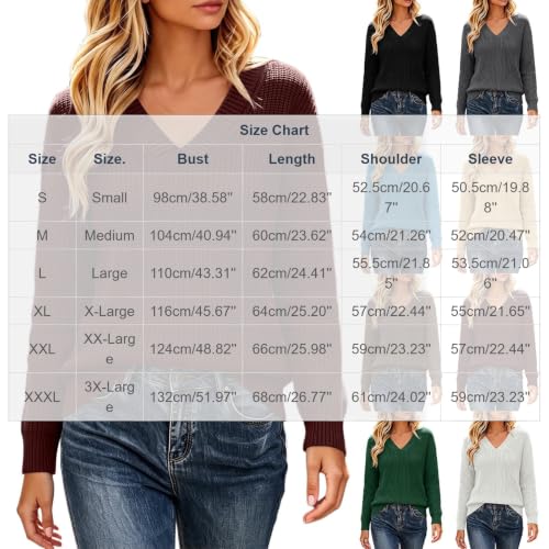 Womens Sweaters V Neck Waffle Knit Pullover Relaxed Fit Fall Winter Tops - image 5