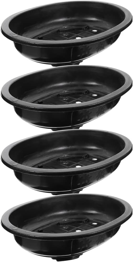 HANABASS 4pcs Reusable Flower Pot Oval Planter for Indoor Plants Bonsai for Home Office Decoration Efficient Drainage Space-Saving Design