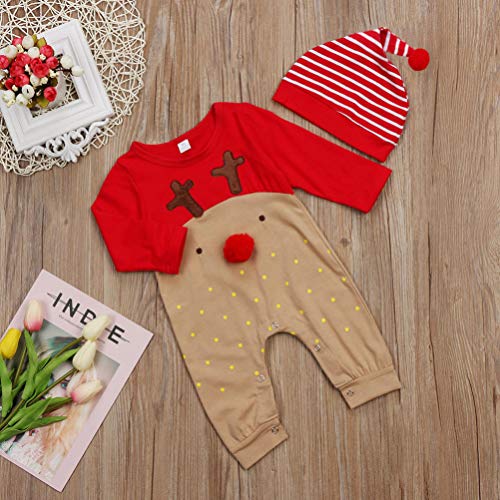 SOIMISS 1 Set Lange Mouw Rendier Rode Neus Leuke Cartoon Bodysuit Set Jumpsuit Streep Hoed Voor Kerst Pasgeboren Baby Meisjes Jongens Kleding(Pak Voor 6-12 Maanden Hoogte Ongeveer 80 Cm) - Afbeelding 6