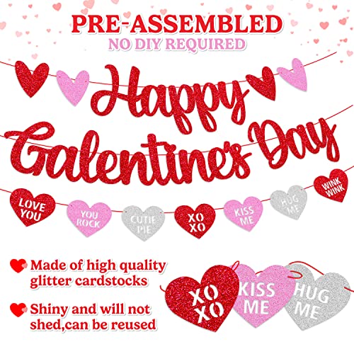 Happy Galentine’s Day Banner Glitter Red And Pink Heart Garland Be My Galentine Decoration Romantic Girl Friendship Happy Valentine’s Day Party Supplies #TOP4