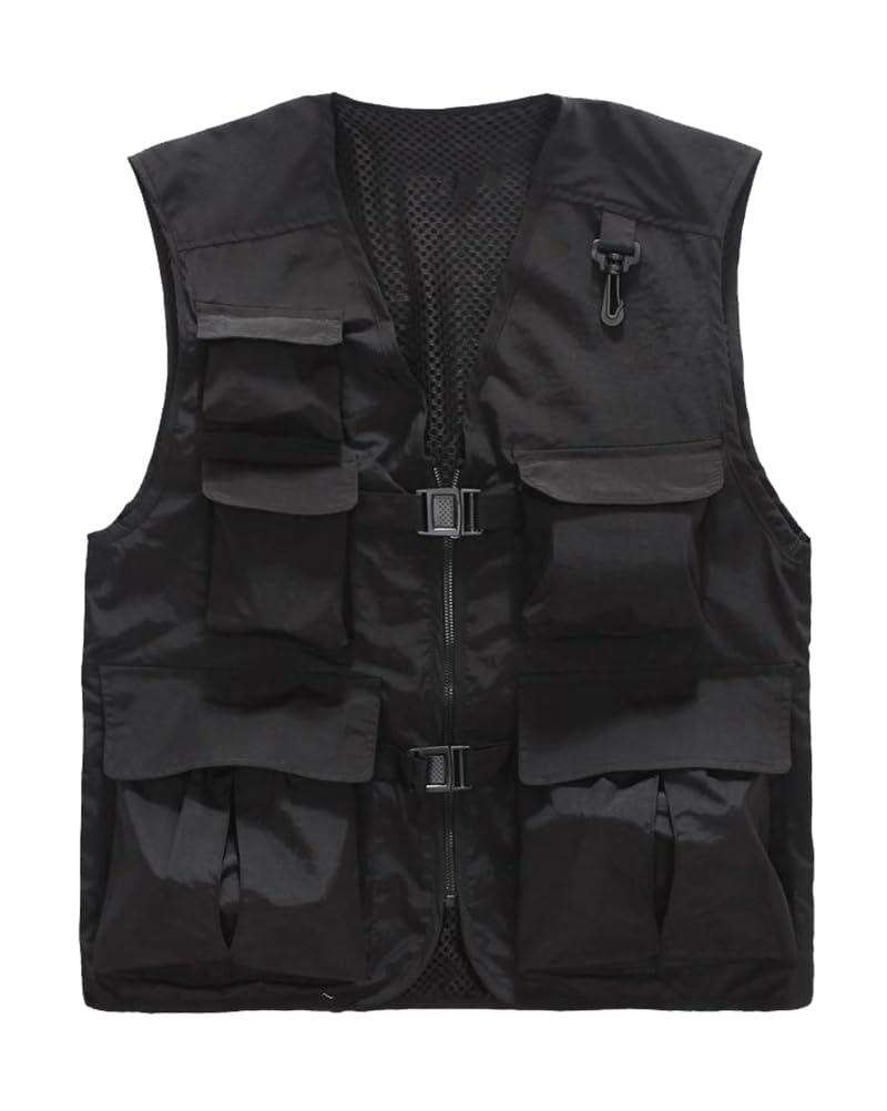Daoba Unisex Black Men Women Outdoor Vest Multi Pockets Camping Fishing Photography Waistcoat Casual Outwear