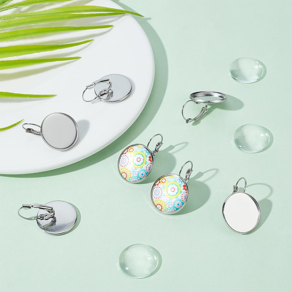UNICRAFTALE Lot 20 Crochets Boucles D'Oreilles Levier Acier Inox + Cabochons Verre 25 Mm – Kit DIY Boucles D'Oreilles Dôme