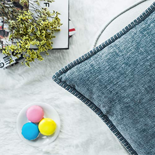 Calitime Throw Pillow Cases Pack Of 2 Cotton Thread Stitching Edges Solid Dyed Soft Chenille Cushion Covers For Couch Sofa Home Farmhouse Decoration 12 X 20 Inches Smoke Blue #TOP4