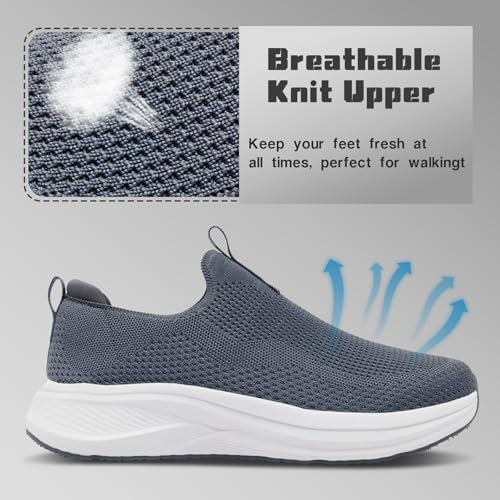 Image of Men's Wide Non-Slip Walking Shoes Lightweight Breathable Knit Casual Sneakers Slip On Athletic Shoes Ultra Comfort Durable