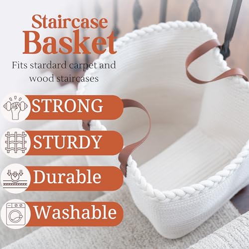 Treppenkorb für Teppich- und Holztreppen – Geschenk zum ersten Muttertag, Baumwollseil-Treppe mit Griffen, Aufbewahrungstreppen für Wäsche, Spielzeug, Kinderzimmer – Cremeweiß 40 cm L x 20 cm B x 40