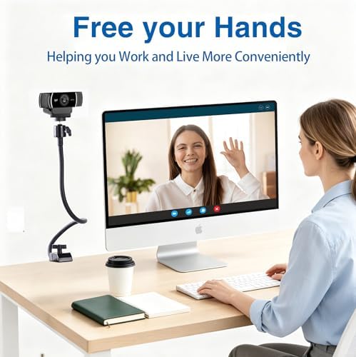 Sirmpuna Webcam Stand Mount, Flexible Gooseneck Webcam Arm Stand with Desk Camera Mount Clip Clamp for Logitech C922 C930e C920S C920 C615 C960 C920x Brio 4K NexiGo N60 and More - 4