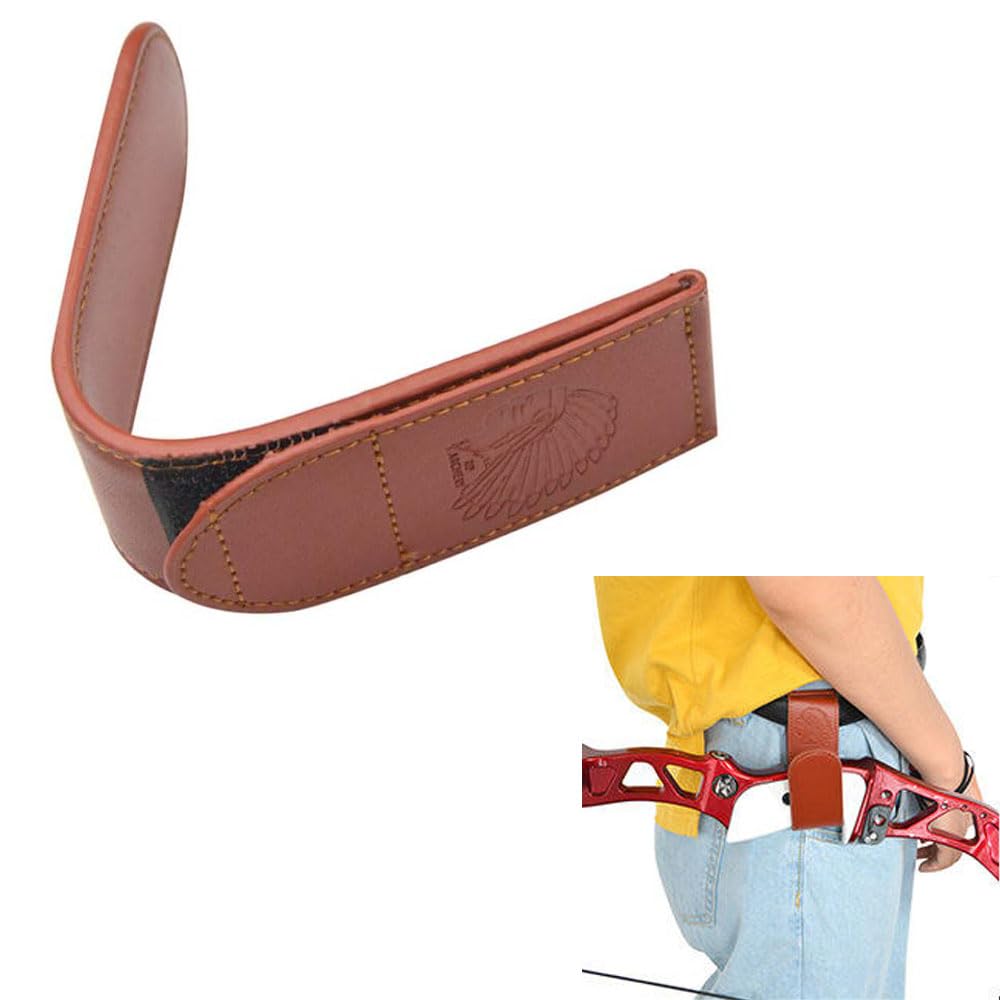 SHARROW Leather Archery Belt Bow Holder for Recurve Long Traditional Bow, Brown