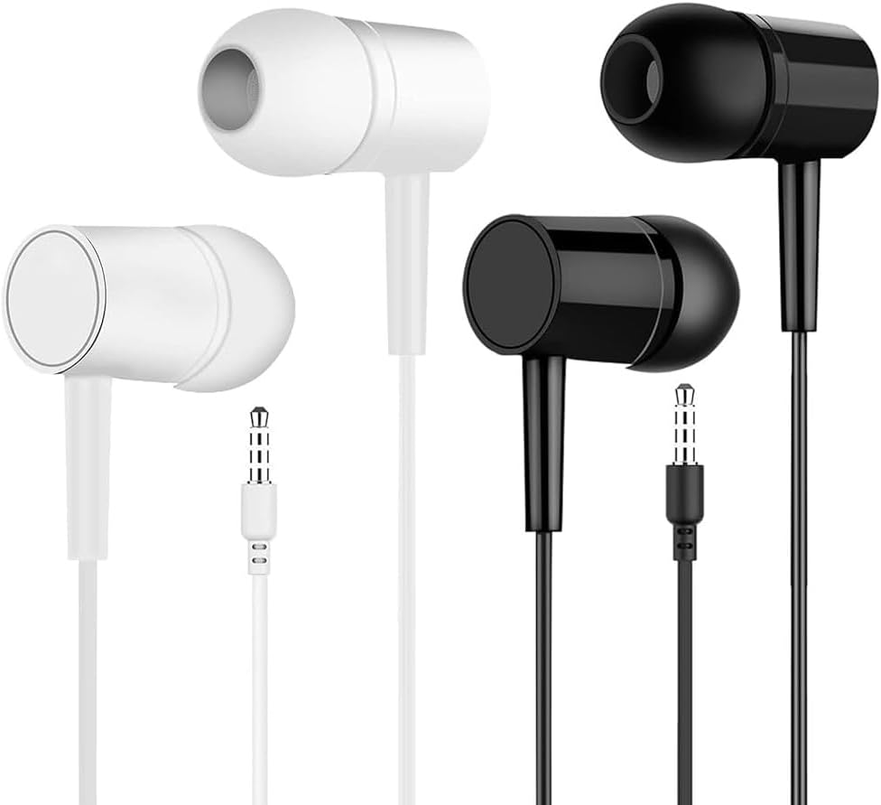 Wired Earbuds in-Ear Headphones, Earphones with Microphone, 3.5mm Jack Wired Earbuds with Microphone, Calls Compatible for Android - 2 Pack (Black & White) Thumbnail