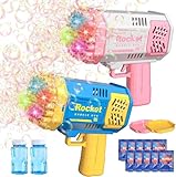 Bubble Machine 2 Pack Mini Bubble Gun for Toddlers, Bubble Maker Blower Toys with Lights,4000+ Bubbles Per Minute for Boys Girls Toddlers Outdoor Indoor Birthday Wedding Party (Blue & Pink)