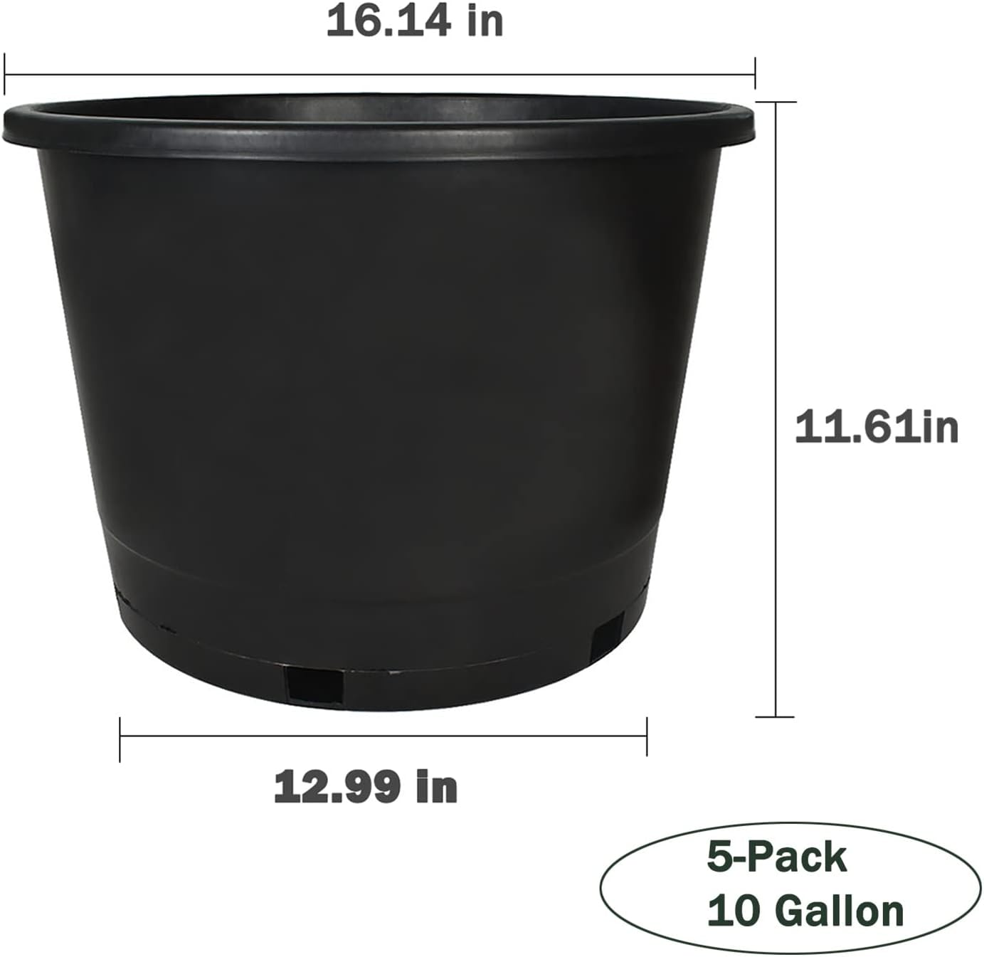 5-Pack 10 Gallon Premium Black Nursery Pot Plant Container Garden Planter Pots (10 Gallon)