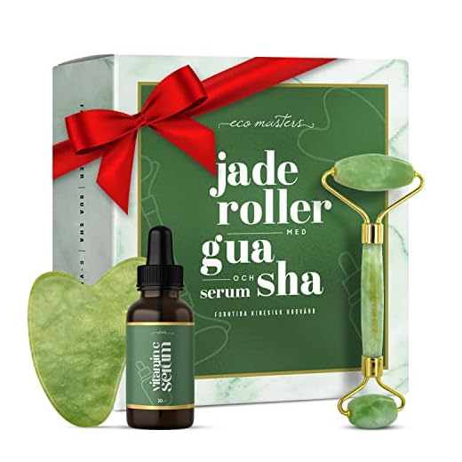 Anti Åldrande Jade Ansiktsroller Massagesats + Gua Sha Massage Verktyg & Vitamin C Ansiktsbehandling Serum, Minskar Svullnader Under Ögonen, Ta Fram De Fina Linjerna och Rynkor, Naturlig Jade Ansiktsroller & Vacker Nackhud Trollspö