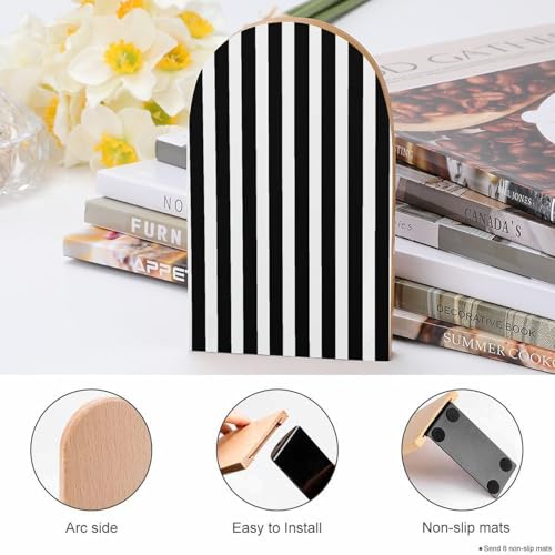 Sujetalibros de madera con rayas negras y blancas para estanterías de hogar 5