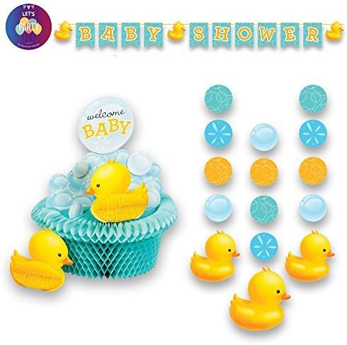 Rubber Ducky Baby Shower Decorations - Duck Bubble Bath Baby Shower Party Decorations Supplies Pack Includes: Centerpiece Jointed Banner and Hanging Cutouts
