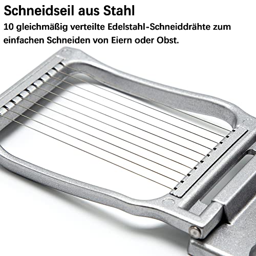 Eierschneider, Profi Eierteiler Schneiddrähte aus Edelstahl Spülmaschinenfest, Stable Eischneidewerkzeug aus Aluminium Eierschneider für runde und ovale Eier Schneiden Silit Gitter 2