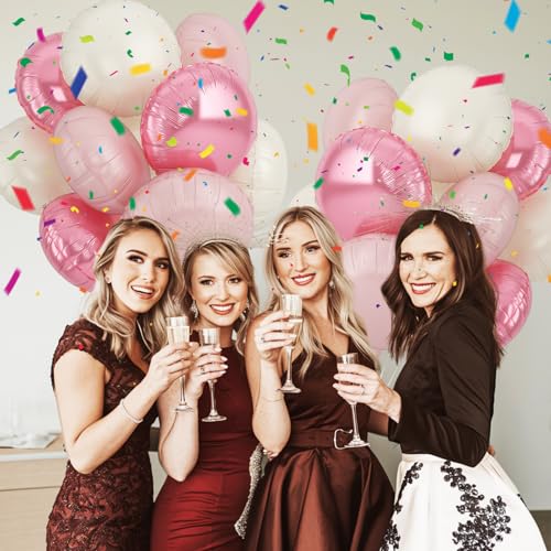 20PCS 18 Inch Round Foil Balloon, Retro Light Pink Cream White Round Shaped Balloons, Giant Round Aluminum Balloon For Birthday Party Wedding Baby Shower Bachelorette Celebration Anniversary Decor by Paready - Used condition - Image 4