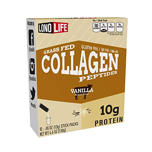 LonoLife - Vanilla Flavored Collagen Peptides with 10g Protein, Paleo and Keto Friendly, Portable Individual Packets, 10 Servings, 10 Count - Packaging May Vary