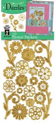 3D Flowers Stickers [Set of 4] Color: Gold