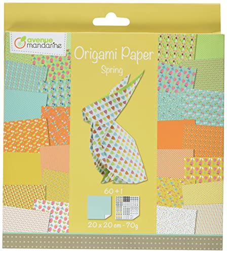 Avenue Mandarine OR505O Carta Origami 60 fogli 20x20 cm 70G in 30 motivi diversi con stickers inclusi, Primavera