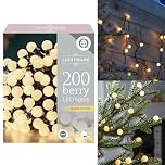 Daniel James 200 Berry Frosted LED Fairy Lights – Warm White LED String Lights for Indoor & Outdoor – Waterproof IP44 Mains Operated Christmas Lights: Warm White