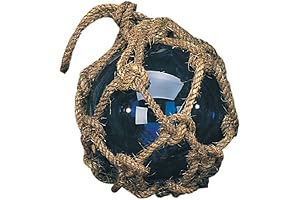 5-Inch Blue Japanese Nautical Glass Float with Brown Net