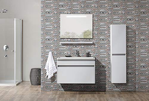 Simple Tile - 5 Sheets Glass And Stone Mosaic Tile For Kitchen Backsplash, Bathroom Shower Wall, Etc, "Horizon Collection", Mixed Strips, 12"X12"X5/16" (Set Of 5 Sheets, Gm 3105 - Milky Way) #TOP3