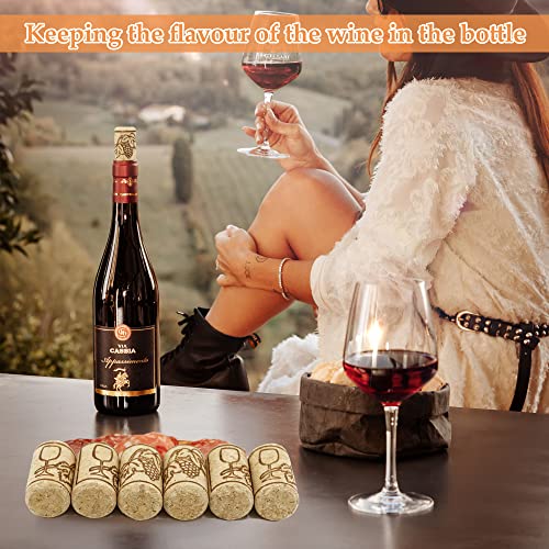 6 Stück Bastelkorken Weinkorken, Korken zum Basteln, Flaschenkorken mit Muster, Korkstopfen für Weinbierflasche Glasflaschen Dekorieren DIY (21 x 39mm)