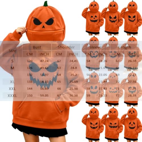 Hrwauag Halloween Costume Hoodie for Women Pumpkin Head Zipper Mask Design Long Sleeve Pullover with Pocket Pumpkin Snuggie - image 5