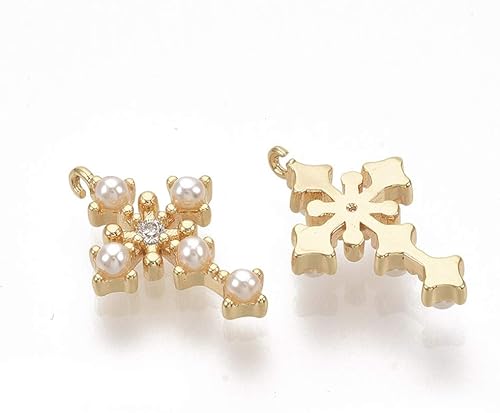 Miniatura 2 de DanLingJewelry 30 dijes de cruz transparente, chapados en oro de 18 quilates, micro pavimenta con circonita cúbica para hacer joyas, 0.610 x 0.394 in