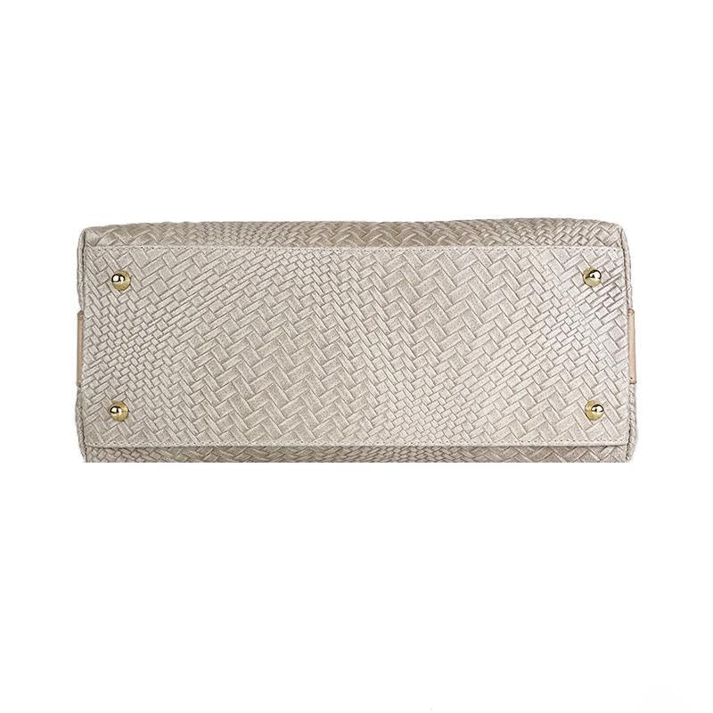 Borsa a Mano in Vera Pelle con Stampa Intrecciata, Borsa Donna in Pelle, Borsa in Pelle Camoscio Stampato Made in Italy