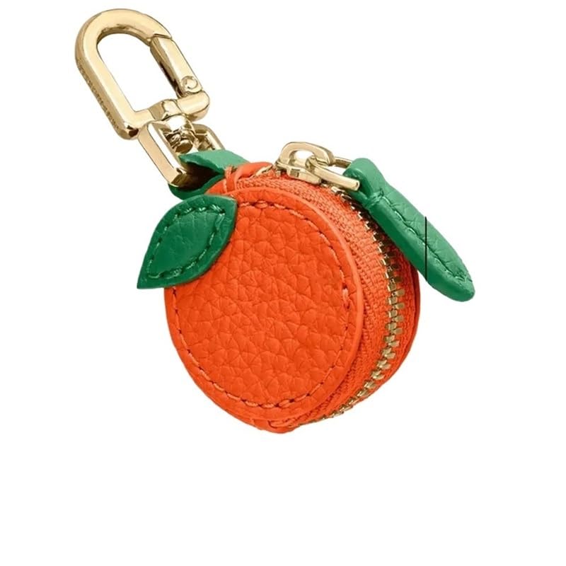 Fruit Shape Coin Purse Keychains Cute PU Leather Pendant Korean Style Keychain Earphone Bag Mini Storage Bags Gifts(Orange)