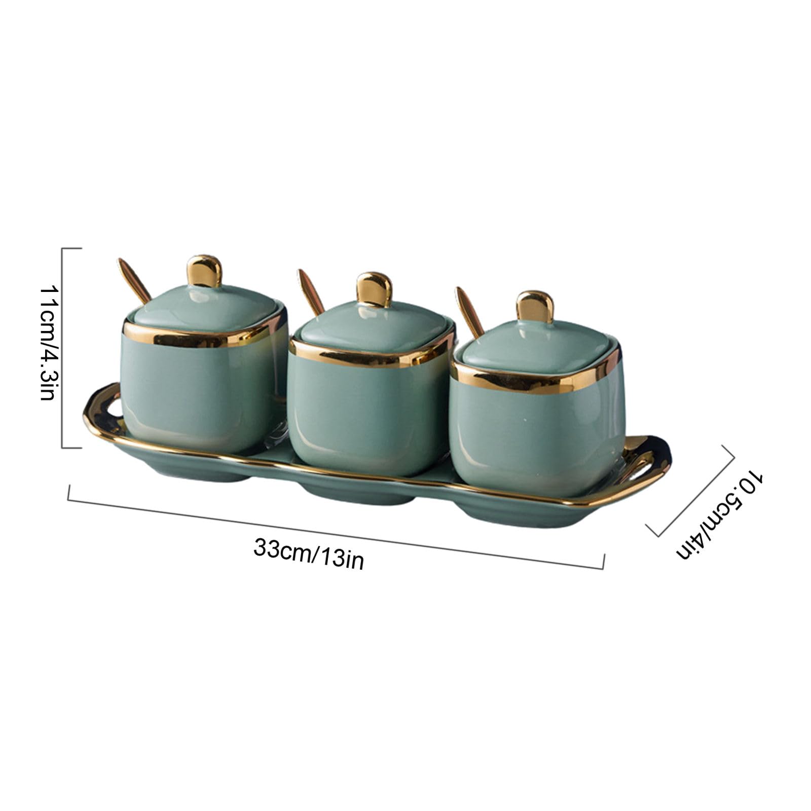 Zuccheriera con coperchio e cucchiaio, set da 3, contenitore per zucchero, spezie, contenitore per sale e condimento (verde, 226,8 g)