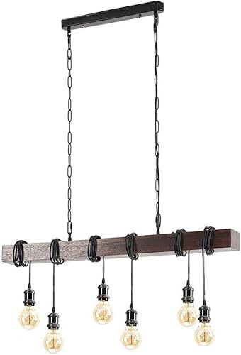 Miniatura 2 de Lámpara colgante de madera rústica con 6 luces de estilo rústico y retro, línea de suspensión industrial, se puede ajustar libremente, lámpara de
