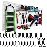 FRAYSCENT Slatwall Panel Garage Slat Wall Storage Systems with 26 Slatwall Accessories, 4'x8' PVC Black Slat Wall Paneling for Retail Display, Garage Storage, Guitar Shop, Home Storage