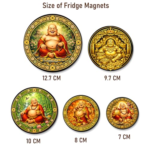 Image of Regalo Casila Laughing Buddha Fridge Magnets Set of 5 Wooden Refrigerator Magnets Feng Shui Decorative Kitchen Magnets Souvenir Gift Set Strong Magnetic Home Decor