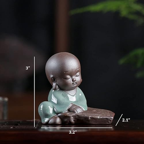 Miniatura 4 de Estatua de monje bebé, figura de monje de Buda de ajedrez chino de cerámica, linda mascota de té de monje zen para decoración de mesa de té