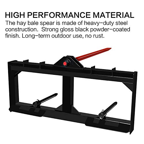 49 Inch Tractor Hay Spear Attachment Ebesttech 3,000Lbs Spike Skid Steer Quick Attach Bobcat Tractors With 1Pc Red Hay Spear + 2Pcs Black Stabilizer Spears Spike Fork Tine #TOP3
