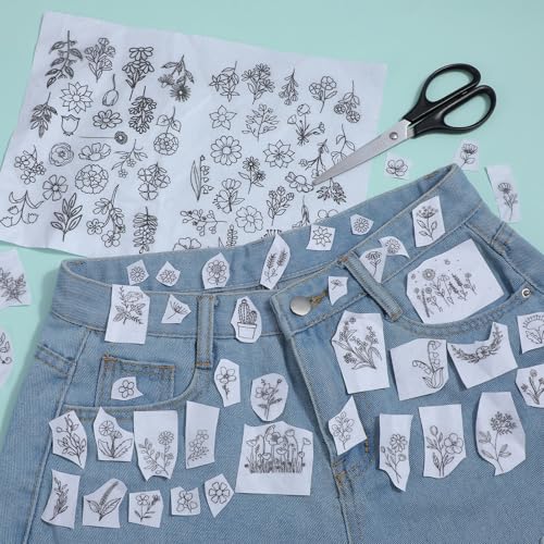Image of Oruola 122pcs Embroidery Patterns Water Soluble,Water Soluble Embroidery Patterns, with Various Plant Flower Pattern,DIY Water-Soluble Kit,for Decoration on Hats, Scarves, Clothes and Other Fabrics