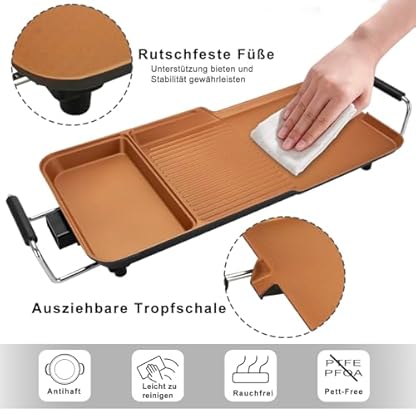 AEWHALE 3-in-1 Tischgrill Elektrisch,2000W Teppanyaki Grillplatte mit Antihaftbeschichtung für 4-6 Personen – Bild 4